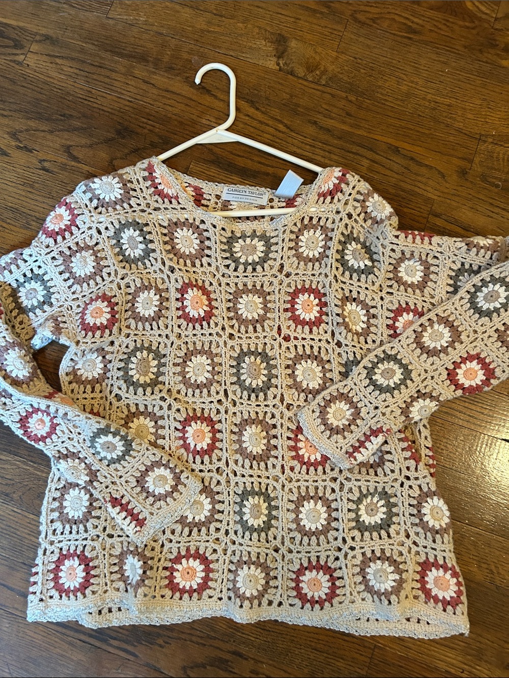 Boho Crochet Fall Floral Open-Knit Sweater